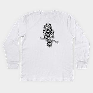 Swirly Owl (black) Kids Long Sleeve T-Shirt